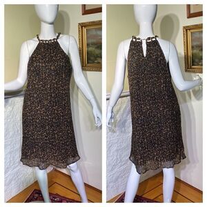NWT Joie Leopard Print Halter Top Sheath Lightly Pleated Cocktail Dress